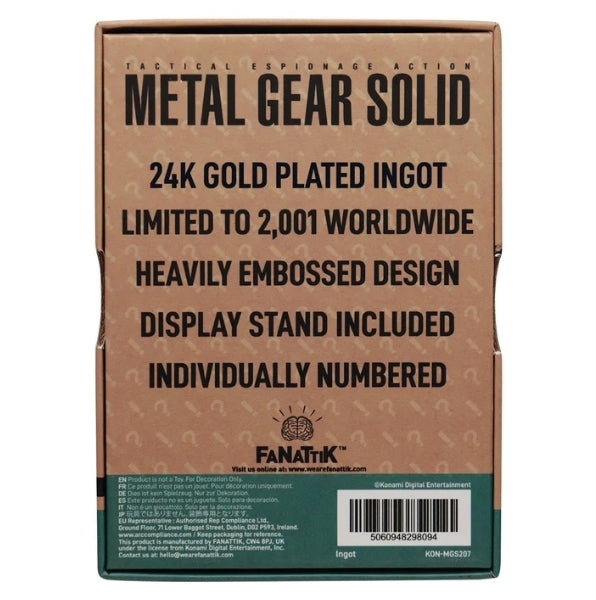 Metal Gear Solid 2 - 24k Gold Plated Snake Ingot