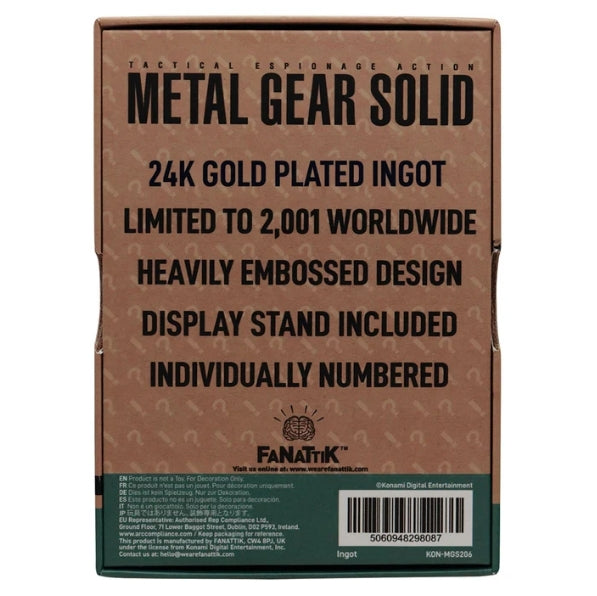 Metal Gear Solid 2 - 24k Gold Plated Raiden Ingot